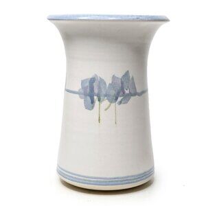 Vintage Stoneware Abstract Floral Vase Jack Westlin Style Blue White Pottery